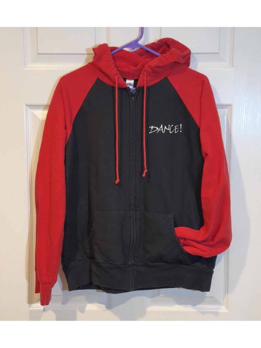 Bella Dance Graphic Zip Up Hoodie Black Red Raglan Sweatshirt XXL Made in USA
